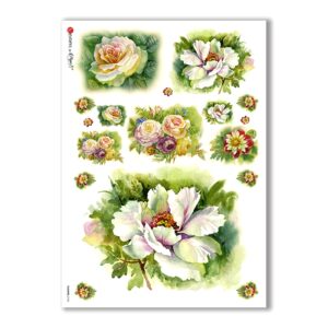 FLOWERS-0134. Papel de Arroz flores para decoupage.