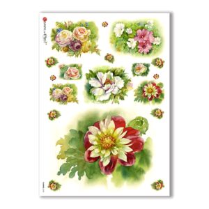 FLOWERS-0135. Papel de Arroz flores para decoupage.