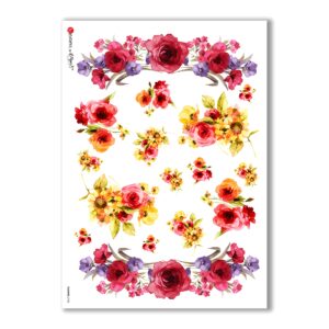 FLOWERS-0138. Papel de Arroz flores para decoupage.