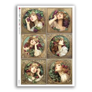 NOUVEAU-0072. Papel de Arroz art nouveau para decoupage.