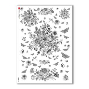 FLOWERS-0199. Papel de Arroz victoriano flores para decoupage.