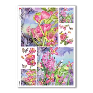 FLOWERS-0226. Papel de Arroz flores para decoupage.