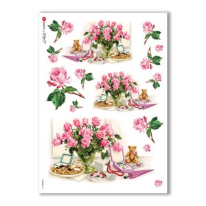FLOWERS-0271. Papel de Arroz victoriano flores para decoupage.