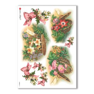 FLOWERS-0275. Papel de Arroz victoriano flores para decoupage.