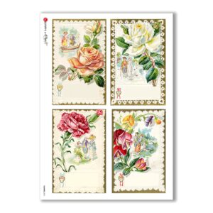 FLOWERS-0276. Papel de Arroz victoriano flores para decoupage.
