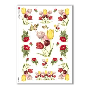 FLOWERS-0277. Papel de Arroz victoriano flores para decoupage.