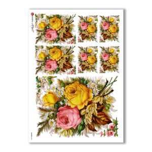 FLOWERS-0300. Papel de Arroz victoriano flores para decoupage.