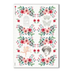 FLOWERS-0312. Papel de Arroz victoriano flores para decoupage.