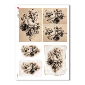FLOWERS-0313. Papel de Arroz victoriano flores para decoupage.
