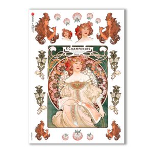 NOUVEAU-0003. Papel de Arroz art nouveau para decoupage.