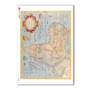 OLD-MAPS-0020. Papel de Arroz mapas antiguos para decoupage.