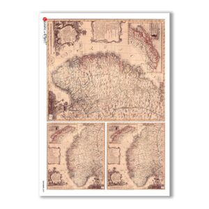 OLD-MAPS-0029. Papel de Arroz mapas antiguos para decoupage.