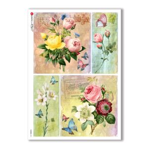 FLOWERS-0325. Papel de Arroz victoriano flores para decoupage.