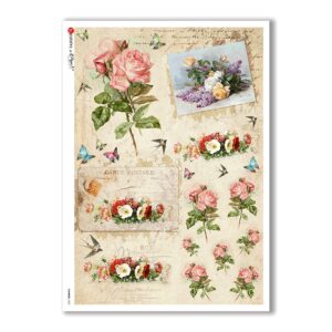 FLOWERS-0332. Papel de Arroz victoriano flores para decoupage.