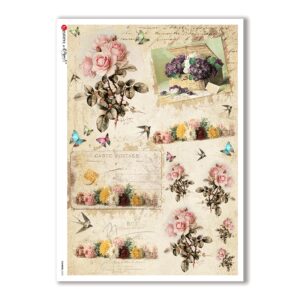 FLOWERS-0333. Papel de Arroz victoriano flores para decoupage.