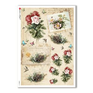 FLOWERS-0334. Papel de Arroz victoriano flores para decoupage.