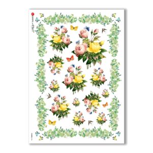 FLOWERS-0336. Papel de Arroz victoriano flores para decoupage.