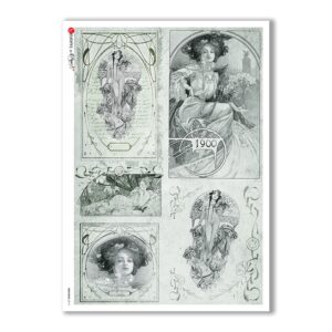 NOUVEAU-0013. Papel de Arroz art nouveau para decoupage.