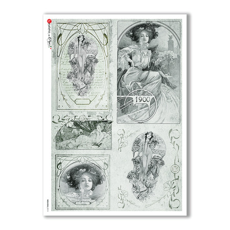 NOUVEAU-0013. Papel de Arroz art nouveau para decoupage.