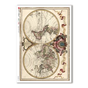 OLD-MAPS-0038. Papel de Arroz mapas antiguos para decoupage.