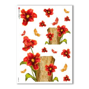 FLOWERS-0008. Papel de Arroz flores para decoupage.