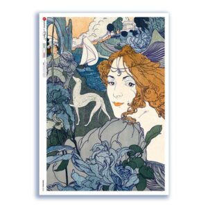 NOUVEAU-0030. Papel de Arroz art nouveau para decoupage.