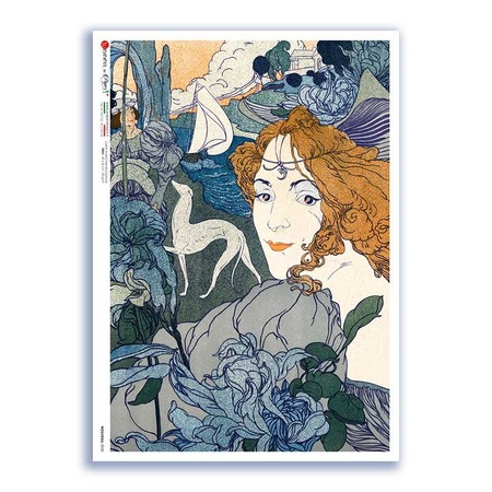 NOUVEAU-0030. Papel de Arroz art nouveau para decoupage.