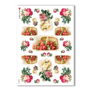 FLOWERS-0084. Papel de Arroz victoriano flores para decoupage.