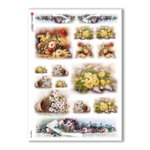 FLOWERS-0085. Papel de Arroz victoriano flores para decoupage.