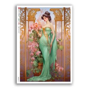 NOUVEAU-0054. Papel de Arroz art nouveau para decoupage.