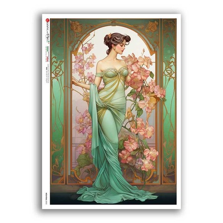 NOUVEAU-0055. Papel de Arroz art nouveau para decoupage.