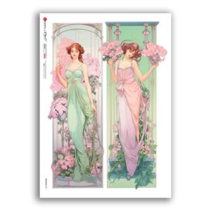 NOUVEAU-0057. Papel de Arroz art nouveau para decoupage.