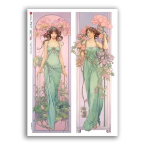 NOUVEAU-0059. Papel de Arroz art nouveau para decoupage.