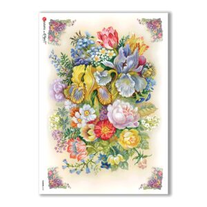 FLOWERS-0127. Papel de Arroz victoriano flores para decoupage.