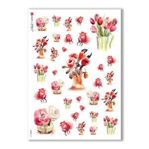 FLOWERS-0130. Papel de Arroz flores para decoupage.